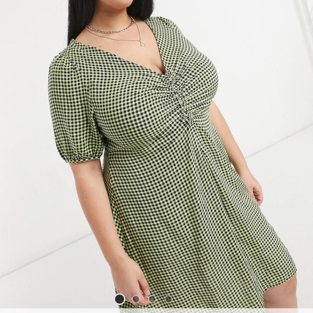 ASOS green gingham mini dress.